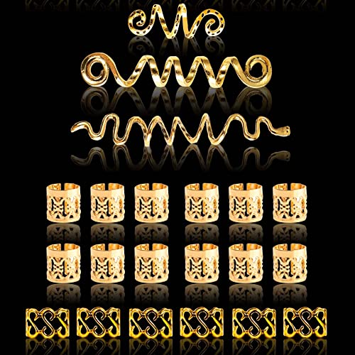 OPUHOHR 28 Stück Braids Schmuck, Metall Gold Haarschmuck für Zöpfe, Flechtet Haar Schmuck, Haarspiralen Clips Dreadlocks für Frauen und Männer von OPUHOHR