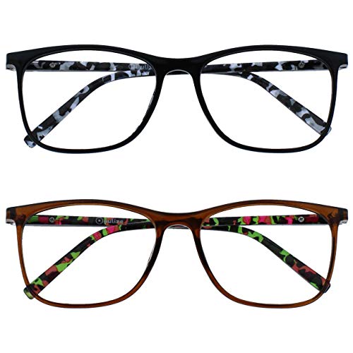 OPULIZE Arc Lesebrille 2er Pack Stilvolle Schlank Rechteckig Rahmen Gemusterte Bügel Federscharniere Kratzfest Schwarz Braun Herren Damen RR66-12 +1.50 von OPULIZE