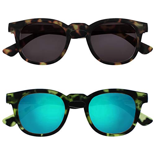 OPULIZE Bay Sonnenbrille 2er Pack Cooler Dicker Runder Rahmen Federscharniere Kratzfeste Getönte Linse UV400-Schutz Matt Braun Matt Grün Herren Damen SS97-26 von OPULIZE