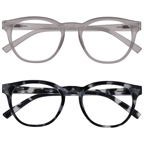 OPULIZE Blu-Lesebrille Blaulichtfilter 2er Pack Cool Rund Rahmen Federscharniere Verbessern Den Schlaf Computer Gaming Entspiegelt Eis Schwarz Herren Damen BB5-CW +3.00 von OPULIZE