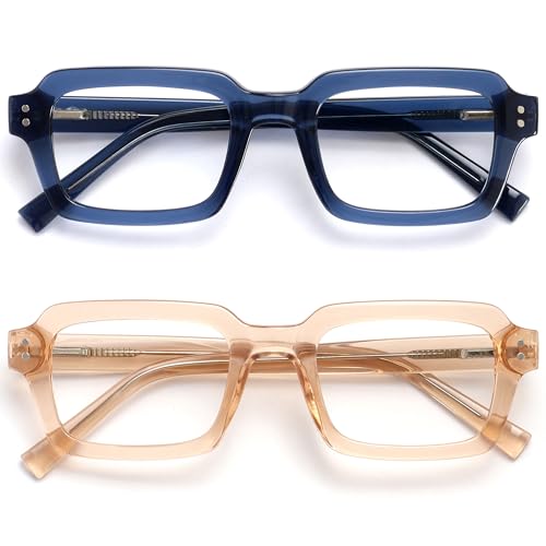 OPULIZE EDG Reading Blue Light Blocking Glasses for Women Men,Anti-reflective Anti-Glare Computer & Gaming Lenses,Vintage Rectangular Frame,UV & Eyestrain Protection,Blue Pink +2.50 (Pack of 2) von OPULIZE