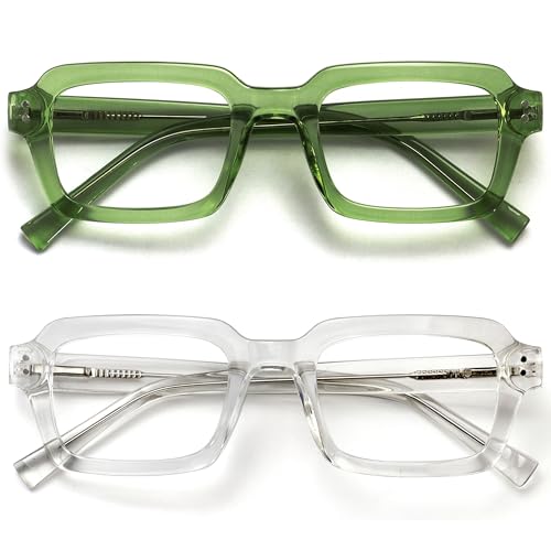 OPULIZE EDG Reading Blue Light Blocking Glasses for Women Men,Anti-reflective Anti-Glare Computer & Gaming Lenses,Vintage Rectangular Frame,UV & Eyestrain Protection,Green Clear +2.00 (Pack of 2) von OPULIZE
