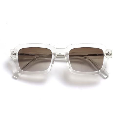 OPULIZE EDG Sunglasses for Men & Women - Vintage Rectangular Transparent Frame with Spring Hinges - Trendy Retro Sunglasses with UV400 Protection Lenses - Clear with Grey Gradient Lenses von OPULIZE