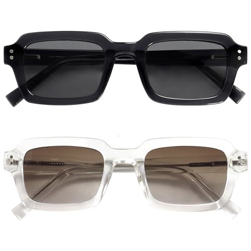 OPULIZE EDG Sunglasses for Men & Women - Vintage Rectangular Transparent Frame with Spring Hinges - Trendy Retro Sunglasses with UV400 Protection Lenses - Transparent Black/Clear (Pack of 2) von OPULIZE