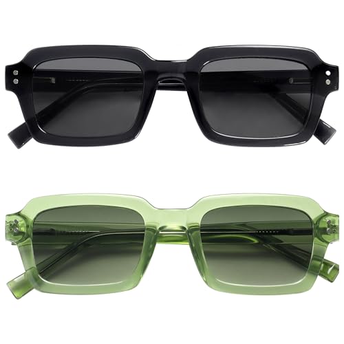 OPULIZE EDG Sunglasses for Men & Women - Vintage Rectangular Transparent Frame with Spring Hinges - Trendy Retro Sunglasses with UV400 Protection Lenses - Transparent Black/Green (Pack of 2) von OPULIZE