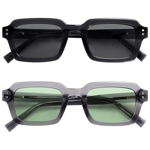 OPULIZE EDG Sunglasses for Men & Women - Vintage Rectangular Transparent Frame with Spring Hinges - Trendy Retro Sunglasses with UV400 Protection Lenses - Transparent Black/Grey (Pack of 2) von OPULIZE