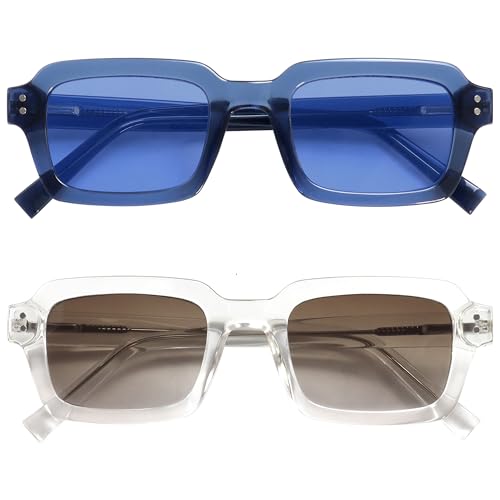 OPULIZE EDG Sunglasses for Men & Women - Vintage Rectangular Transparent Frame with Spring Hinges - Trendy Retro Sunglasses with UV400 Protection Lenses - Transparent Blue/Clear (Pack of 2) von OPULIZE