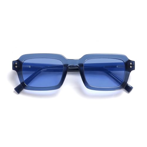 OPULIZE EDG Sunglasses for Men & Women - Vintage Rectangular Transparent Frame with Spring Hinges - Trendy Retro Sunglasses with UV400 Protection Lenses - Transparent Blue with Light Blue Lenses von OPULIZE