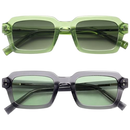OPULIZE EDG Sunglasses for Men & Women - Vintage Rectangular Transparent Frame with Spring Hinges - Trendy Retro Sunglasses with UV400 Protection Lenses - Transparent Green/Grey (Pack of 2) von OPULIZE