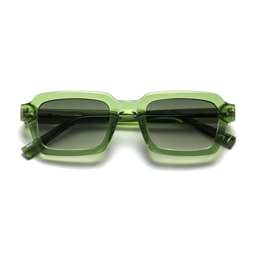OPULIZE EDG Sunglasses for Men & Women - Vintage Rectangular Transparent Frame with Spring Hinges - Trendy Retro Sunglasses with UV400 Protection Lenses - Transparent Green with Green Gradient Lenses von OPULIZE