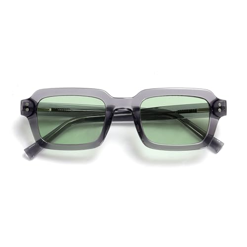 OPULIZE EDG Sunglasses for Men & Women - Vintage Rectangular Transparent Frame with Spring Hinges - Trendy Retro Sunglasses with UV400 Protection Lenses - Transparent Grey with Light Green Lenses von OPULIZE