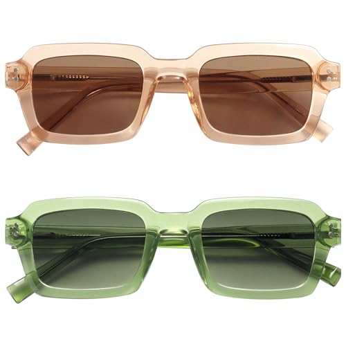 OPULIZE EDG Sunglasses for Men & Women - Vintage Rectangular Transparent Frame with Spring Hinges - Trendy Retro Sunglasses with UV400 Protection Lenses - Transparent Pink/Green (Pack of 2) von OPULIZE