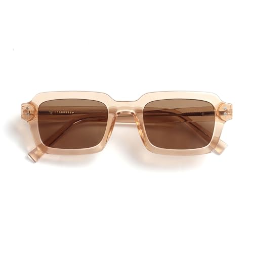 OPULIZE EDG Sunglasses for Men & Women - Vintage Rectangular Transparent Frame with Spring Hinges - Trendy Retro Sunglasses with UV400 Protection Lenses - Transparent Pink with Light Brown Lenses von OPULIZE