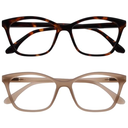 OPULIZE KAT Lesebrille - 2er-Pack - Cat-Eye Katzenaugen-Fassung - Braun, Taupe - Herren & Damen - Federscharniere - RR59-2U - +2.50 von OPULIZE