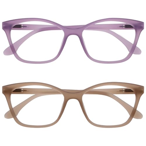 OPULIZE KAT Lesebrille - 2er-Pack - Cat-Eye Katzenaugen-Fassung - Lila, Taupe - Herren & Damen - Federscharniere - RR59-5U - +3.50 von OPULIZE