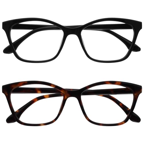 OPULIZE KAT Lesebrille - 2er-Pack - Cat-Eye Katzenaugen-Fassung - Schwarz, Braun - Herren & Damen - Federscharniere - RR59-12 - +3.50 von OPULIZE