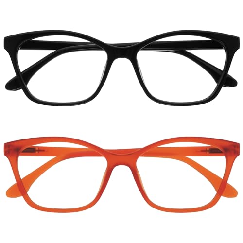 OPULIZE KAT Lesebrille - 2er-Pack - Cat-Eye Katzenaugen-Fassung - Schwarz, Orange - Herren & Damen - Federscharniere - RR59-1G - +2.50 von OPULIZE