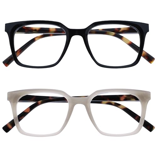 OPULIZE KOI Lesebrille 2er Pack - Große Rechteckige Brillenfassung - Schwarz-Grau - Damen, Herren - Federscharniere - RR50-17 - +2.00 von OPULIZE