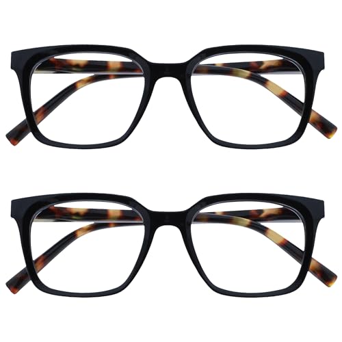 OPULIZE KOI Lesebrille 2er Pack - Große Rechteckige Brillenfassung - Schwarz - Sehhilfe für Damen, Herren - Federscharniere - RR50-1 - +1.00 von OPULIZE