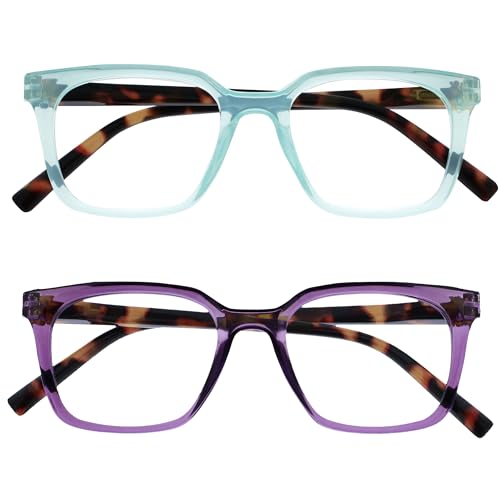 OPULIZE KOI Lesebrille 2er Pack - Große Rechteckige Brillenfassung - Violett-Aqua - Damen, Herren - Federscharniere - RR50-5Q - +2.50 von OPULIZE