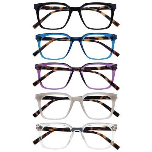 OPULIZE KOI Lesebrille 5er Pack - Rechteckige Fassung - Schwarz-Blau-Violett-Grau-Durchsichtig - Damen Herren Unisex - Federscharniere - RRRRR50-1357C - +2.00 von OPULIZE