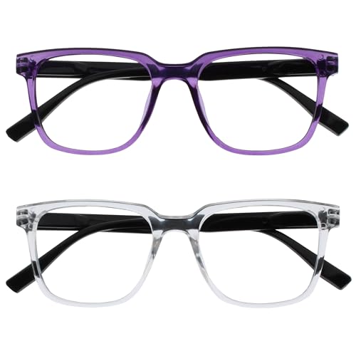OPULIZE LEO Lesebrille - 2er-Pack - Großes Rechteckiges Gestell - Lila, Klar - Herren Damen - Federscharniere - RR55-5C - +3.50 von OPULIZE