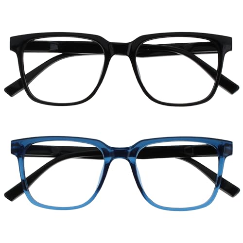 OPULIZE LEO Lesebrille - 2er-Pack - Großes Rechteckiges Gestell - Schwarz, Blau - Herren Damen - Federscharniere - RR55-13 - +3.00 von OPULIZE