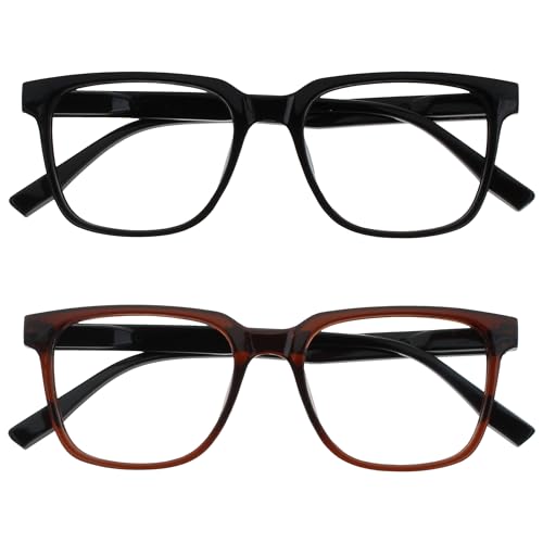 OPULIZE LEO Lesebrille - 2er-Pack - Großes Rechteckiges Gestell - Schwarz, Braun - Herren Damen - Federscharniere - RR55-12 - +1.50 von OPULIZE