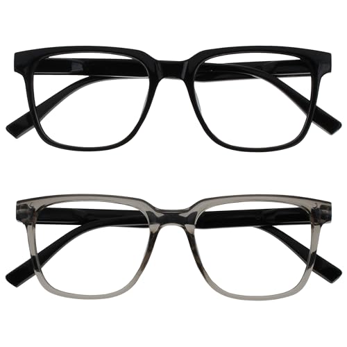 OPULIZE LEO Lesebrille - 2er-Pack - Großes Rechteckiges Gestell - Schwarz, Grau - Herren Damen - Federscharniere - RR55-17 - +3.50 von OPULIZE