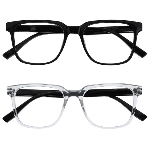 OPULIZE LEO Lesebrille - 2er-Pack - Großes Rechteckiges Gestell - Schwarz, Klar - Herren Damen - Federscharniere - RR55-1C - +1.00 von OPULIZE