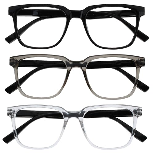 OPULIZE LEO Lesebrille - 3er-Pack - Großes Rechteckiges Gestell - Schwarz, Grau, Klar - Herren Damen - Federscharniere - RRR55-17C - +2.50 von OPULIZE