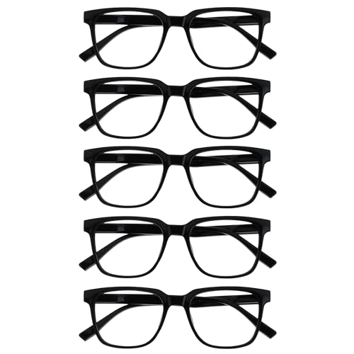 OPULIZE LEO Lesebrille - 5er-Pack - Großes Rechteckiges Gestell - Schwarz - Herren Damen - Federscharniere - RRRRR55-1 - +2.50 von OPULIZE