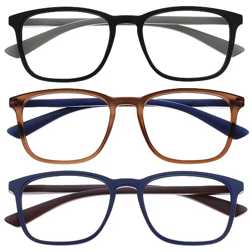 OPULIZE Max Lesebrille 3er Pack - Klassische große rechteckige Fassung - Brillen in mattem Schwarz, Braun und Blau - Herren Damen Unisex - RRR78-123 - +2,00 von OPULIZE