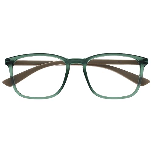 OPULIZE Max Lesebrille - Klassische große rechteckige Fassung - Brille in mattem Transparentgrün mit beigen Bügeln - Herren Damen Unisex - R78-6 - +2,50 von OPULIZE