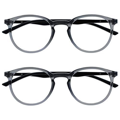 OPULIZE Met - Lesebrille Blaulichtfilter 2er Pack Schlank Runder Rahmen Federscharniere Verbessert Schlaf Computer Gaming Entspiegelt Transparent Grau Herren Damen BB60-7 +2.50 von OPULIZE