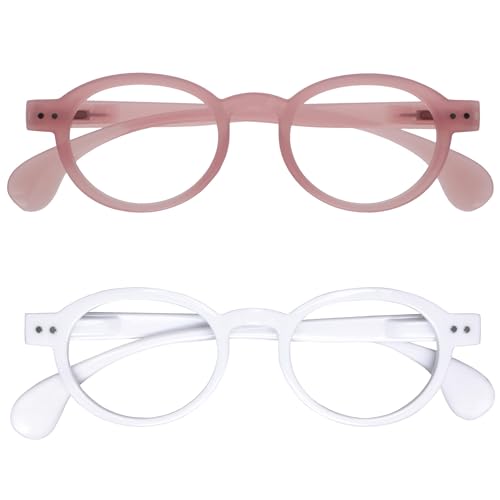 OPULIZE OCA Lesebrille - 2er-Pack - Moderne Runde Retro-Fassung - Pink Weiß - Herren Damen - Federscharniere - RR54-4W - +2.50 von OPULIZE