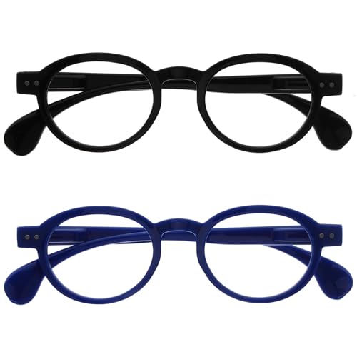 OPULIZE OCA Lesebrille - 2er-Pack - Moderne Runde Retro-Fassung - Schwarz Blau - Herren Damen - Federscharniere - RR54-13 - +3.50 von OPULIZE