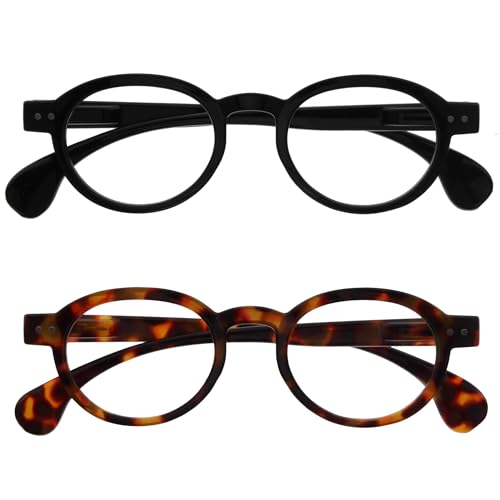 OPULIZE OCA Lesebrille - 2er-Pack - Moderne Runde Retro-Fassung - Schwarz Braun - Herren Damen - Federscharniere - RR54-12 - +2.50 von OPULIZE