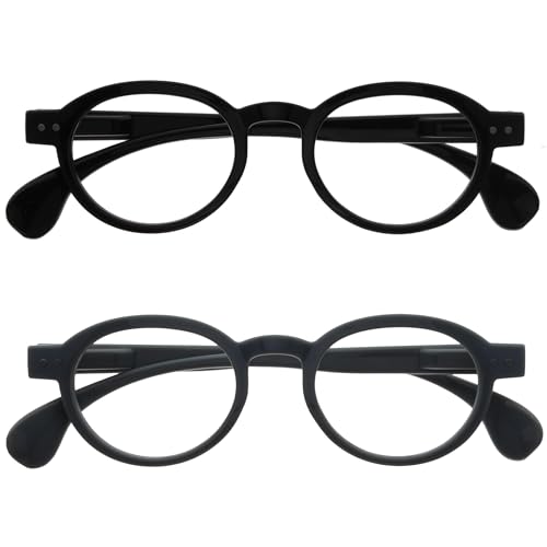 OPULIZE OCA Lesebrille - 2er-Pack - Moderne Runde Retro-Fassung - Schwarz Grau - Herren Damen - Federscharniere - RR54-17 - +3.50 von OPULIZE