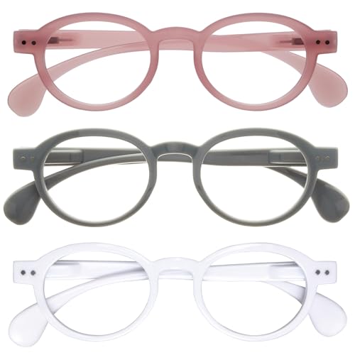 OPULIZE OCA Lesebrille - 3er-Pack - Moderne Runde Retro-Fassung - Pink Grau Weiß - Herren Damen - Federscharniere - RRR54-47W - +3.50 von OPULIZE