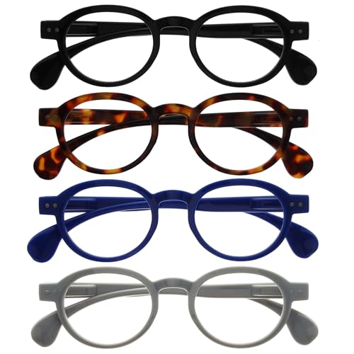 OPULIZE OCA Lesebrille - 4er-Pack - Moderne Runde Retro-Fassung - Schwarz Braun Blau Grau - Herren Damen - Federscharniere - RRRR54-1237 - +3.50 von OPULIZE
