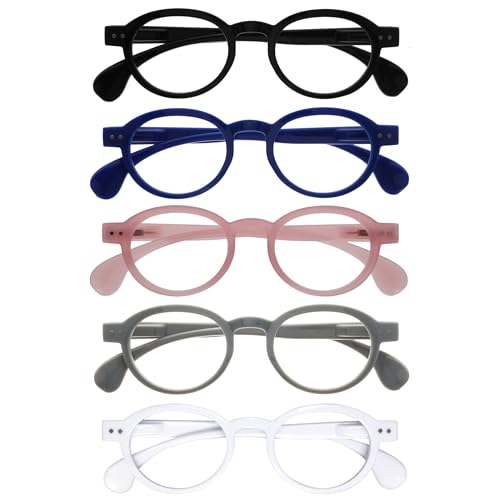 OPULIZE OCA Lesebrille - 5er-Pack - Moderne Runde Retro-Fassung - Schwarz Blau Pink Grau Weiß - Herren Damen - Federscharniere - RRRRR54-1347W - +3.50 von OPULIZE