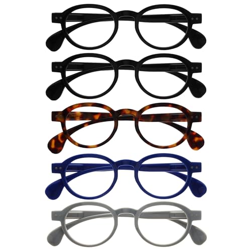 OPULIZE OCA Lesebrille - 5er-Pack - Moderne Runde Retro-Fassung - Schwarz Braun Blau Grau - Herren Damen - Federscharniere - RRRRR54-11237 - +2.50 von OPULIZE