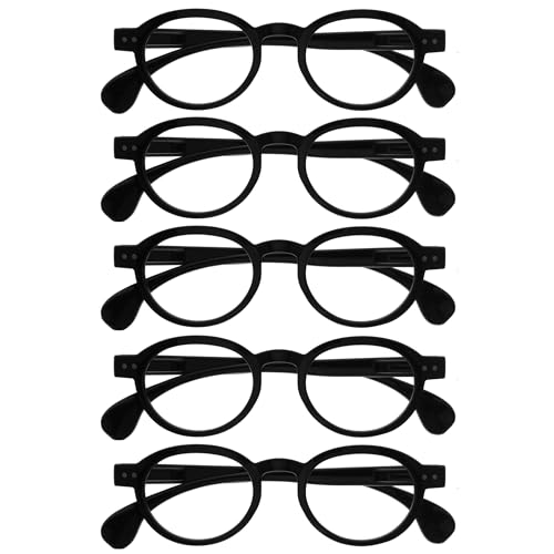 OPULIZE OCA Lesebrille - 5er-Pack - Moderne Runde Retro-Fassung - Schwarz - Herren Damen - Federscharniere - RRRRR54-1 - +3.50 von OPULIZE