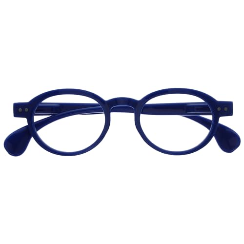 OPULIZE OCA Lesebrille - Moderne Runde Retro-Fassung - Blau Glänzend - Herren Damen - Federscharniere - R54-3 - +2.00 von OPULIZE
