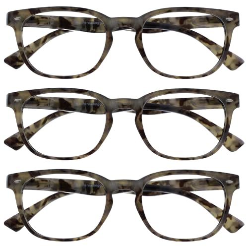 OPULIZE ORA Lesebrille für Damen Herren, Designer Stil, Leser mit Federscharnier, Rechteckiger Rahmen, 3er-Pack Grau +2,00 von OPULIZE