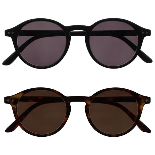 OPULIZE REY Lese-Sonnenbrille - 2er-Pack - Runder Retro-Rahmen - Mattschwarz & Braunes Schildpatt - Herren Damen - Federscharniere - SS56-12 - +3.50 von OPULIZE