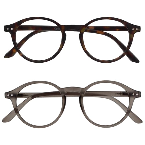 OPULIZE REY Lesebrille - 2er-Pack - Runder Retro-Rahmen - Mattbraunes Schildpatt, Grau - Herren Damen - Federscharniere - RR56-27 - +2.00 OPULIZE REY Lesebrille - 2er-Pack - Runder Retro-Rahmen - Mattbraunes Schildpatt, Grau - Herren Damen - Federscharniere - RR56-27 - +2.00 von OPULIZE