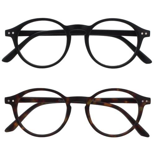 OPULIZE REY Lesebrille - 2er-Pack - Runder Retro-Rahmen - Mattschwarz, Braunes Schildpatt - Herren Damen - Federscharniere - RR56-12 - +3.50 von OPULIZE