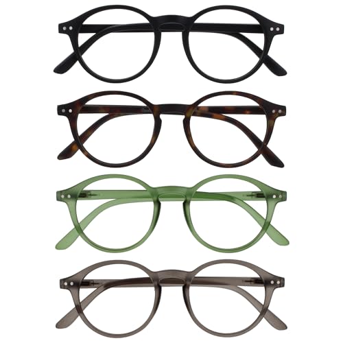 OPULIZE REY Lesebrille - 4er-Pack - Runder Retro-Rahmen - Mattschwarz, Braunes Schildpatt, Grün, Grau - Herren Damen - Federscharniere - RRRR56-1267 - +2.50 von OPULIZE